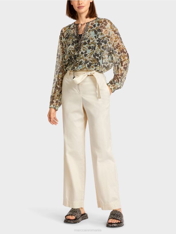 pantaloni tip paperbag „regândiți împreună”. Marc Cain cremă pudră îmbrăcăminte 4826HH694