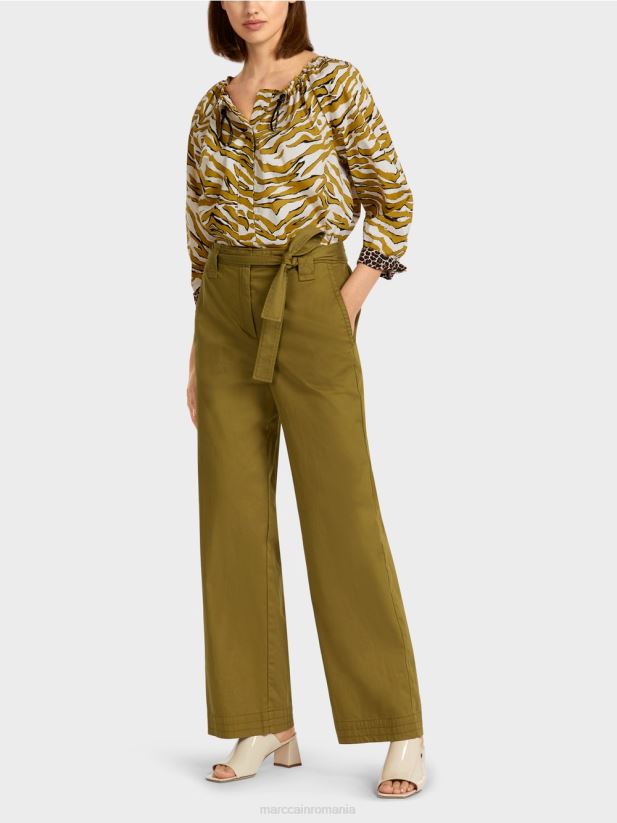 pantaloni tip paperbag „regândiți împreună”. Marc Cain măsline galbene îmbrăcăminte 4826HH697
