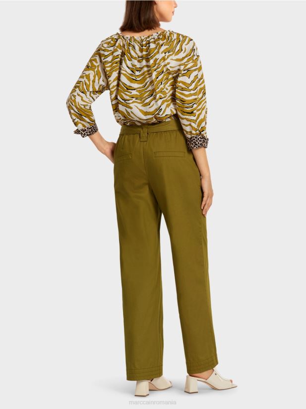 pantaloni tip paperbag „regândiți împreună”. Marc Cain măsline galbene îmbrăcăminte 4826HH697