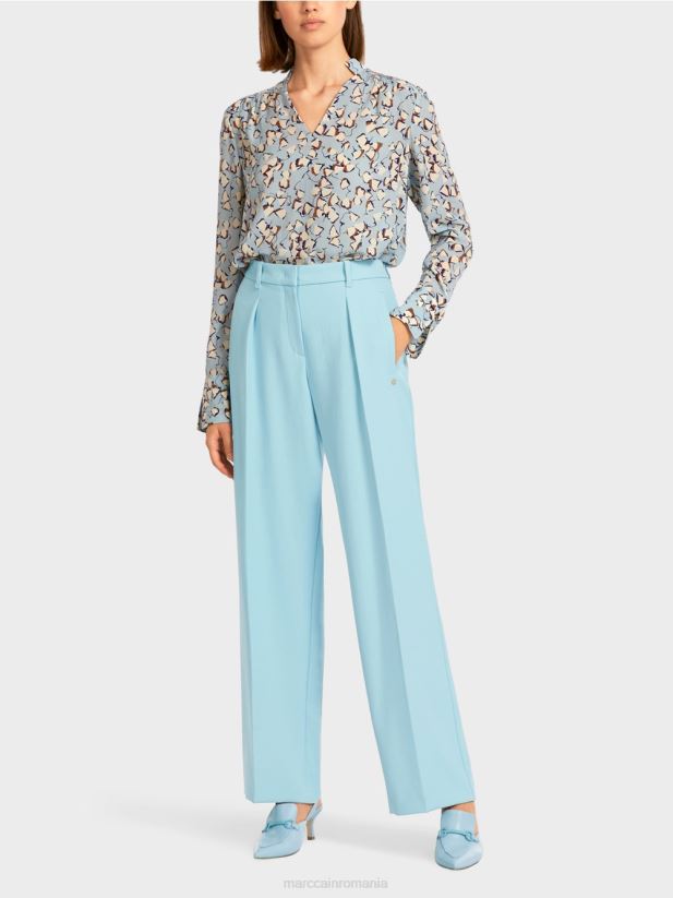 pantaloni ușori cu cute presate Marc Cain albastru atmosferic îmbrăcăminte 4826HH734
