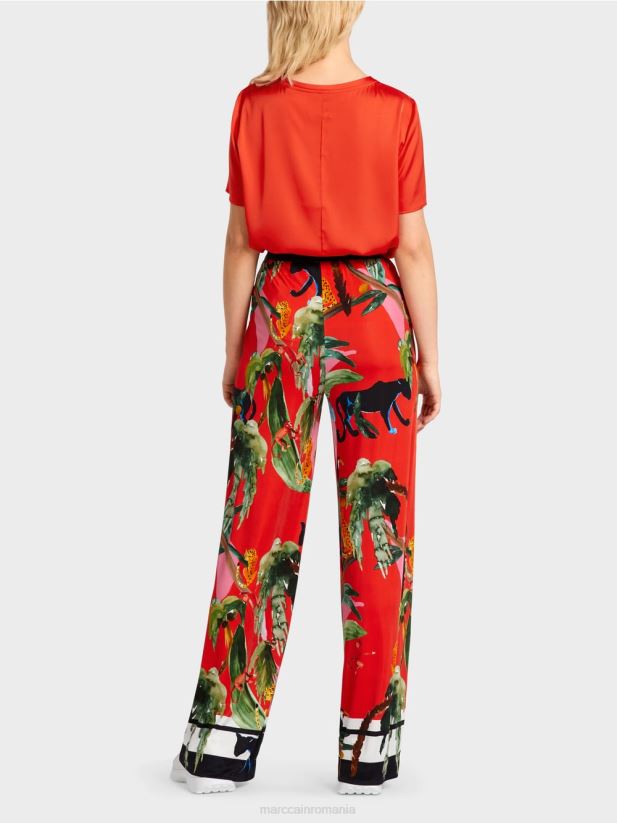 pantaloni warrington cu imprimeu tropical Marc Cain Rosu ca focul îmbrăcăminte 4826HH666