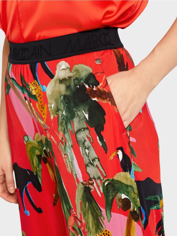pantaloni warrington cu imprimeu tropical Marc Cain Rosu ca focul îmbrăcăminte 4826HH666