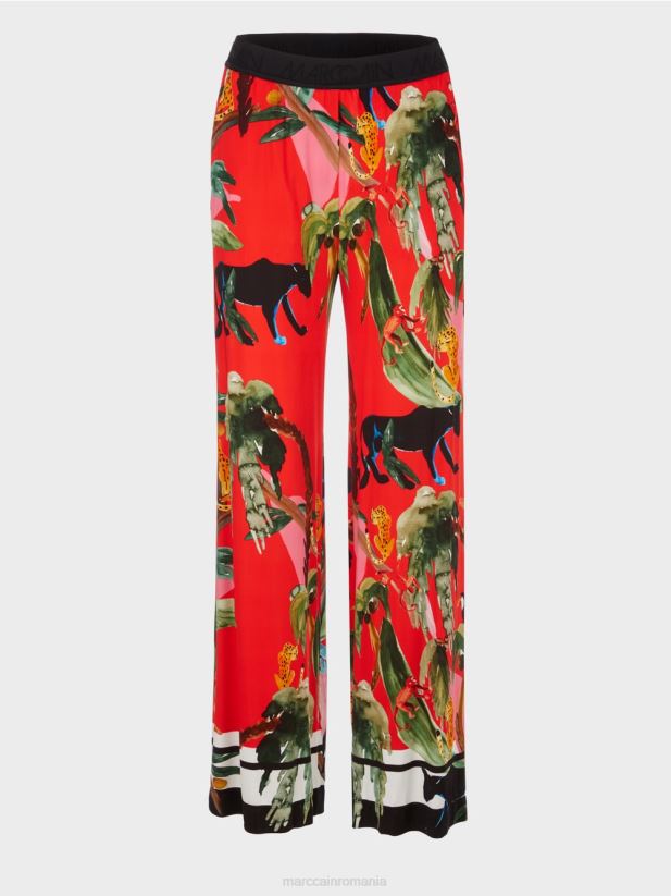 pantaloni warrington cu imprimeu tropical Marc Cain Rosu ca focul îmbrăcăminte 4826HH666