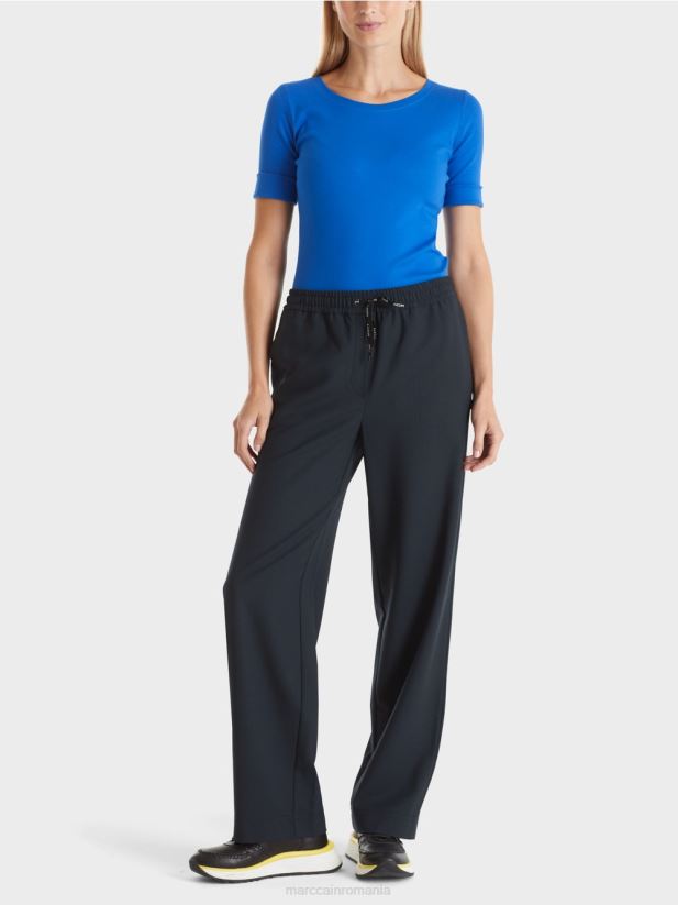 pantaloni welby cu șnur lat în talie Marc Cain albastru miezul nopții îmbrăcăminte 4826HH524