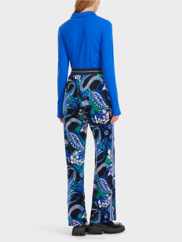 pantaloni welby din catifea cu motive de tatuaje Marc Cain albastru miezul nopții îmbrăcăminte 4826HH545