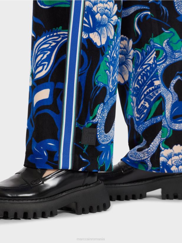 pantaloni welby din catifea cu motive de tatuaje Marc Cain albastru miezul nopții îmbrăcăminte 4826HH545