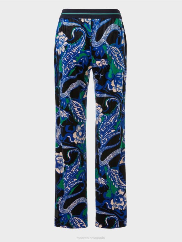 pantaloni welby din catifea cu motive de tatuaje Marc Cain albastru miezul nopții îmbrăcăminte 4826HH545