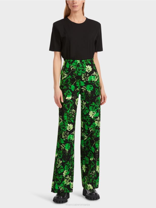 pantaloni welkom cu design floral Marc Cain verde măr închis îmbrăcăminte 4826HH527