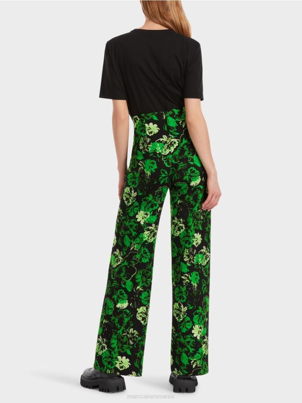 pantaloni welkom cu design floral Marc Cain verde măr închis îmbrăcăminte 4826HH527