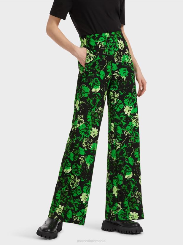 pantaloni welkom cu design floral Marc Cain verde măr închis îmbrăcăminte 4826HH527