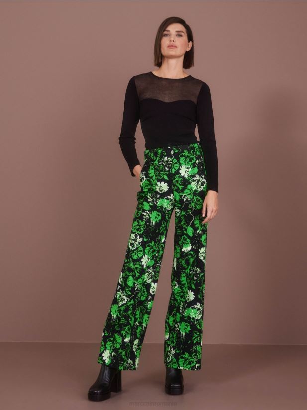 pantaloni welkom cu design floral Marc Cain verde măr închis îmbrăcăminte 4826HH527