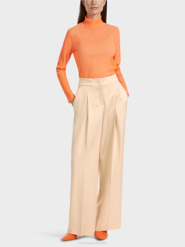 pantaloni wichita plisati cu picior lat Marc Cain crema inchisa îmbrăcăminte 4826HH557