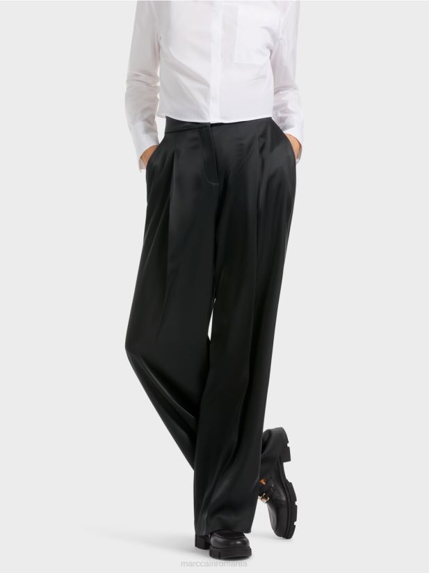 pantaloni wichita plisati cu picior lat Marc Cain negru îmbrăcăminte 4826HH526