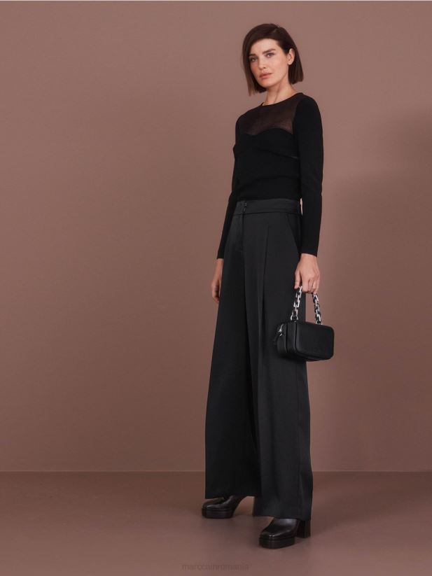 pantaloni wichita plisati cu picior lat Marc Cain negru îmbrăcăminte 4826HH526