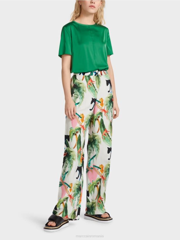 pantaloni wukari cu motiv tropical Marc Cain aproape alb îmbrăcăminte 4826HH650