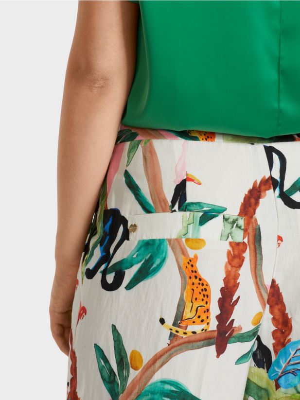 pantaloni wukari cu motiv tropical Marc Cain aproape alb îmbrăcăminte 4826HH650