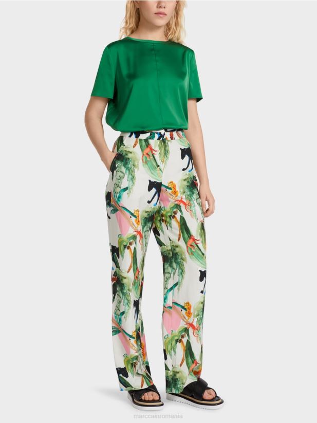 pantaloni wukari cu motiv tropical Marc Cain aproape alb îmbrăcăminte 4826HH650