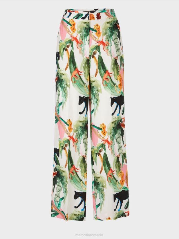 pantaloni wukari cu motiv tropical Marc Cain aproape alb îmbrăcăminte 4826HH650
