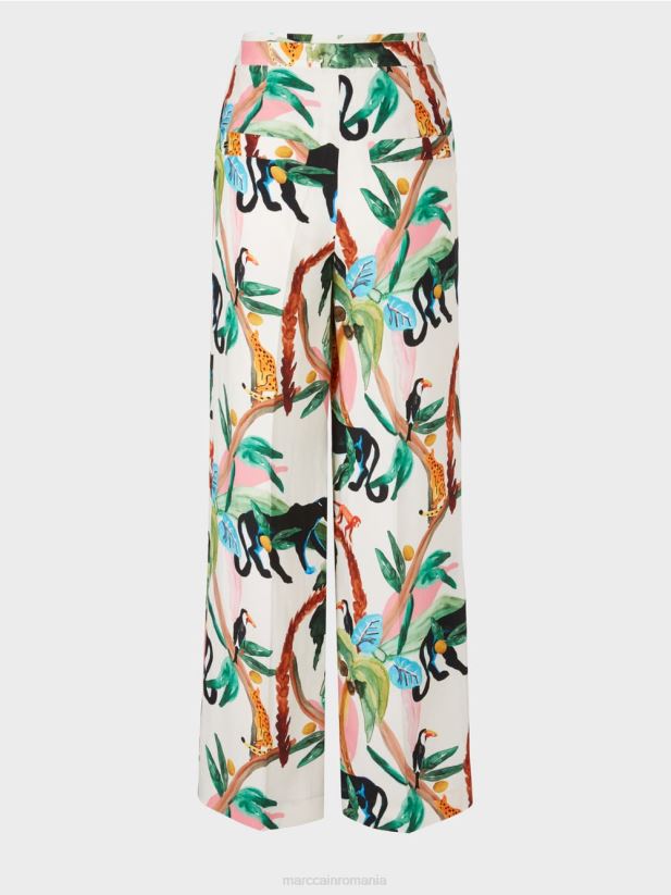 pantaloni wukari cu motiv tropical Marc Cain aproape alb îmbrăcăminte 4826HH650