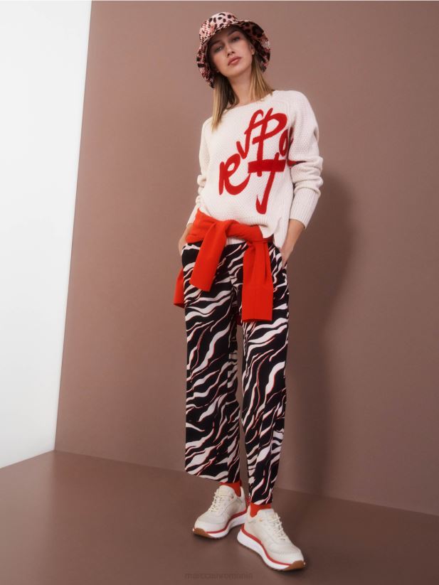 pantaloni wukari cu picior largi cu imprimeu leu Marc Cain campari îmbrăcăminte 4826HH541