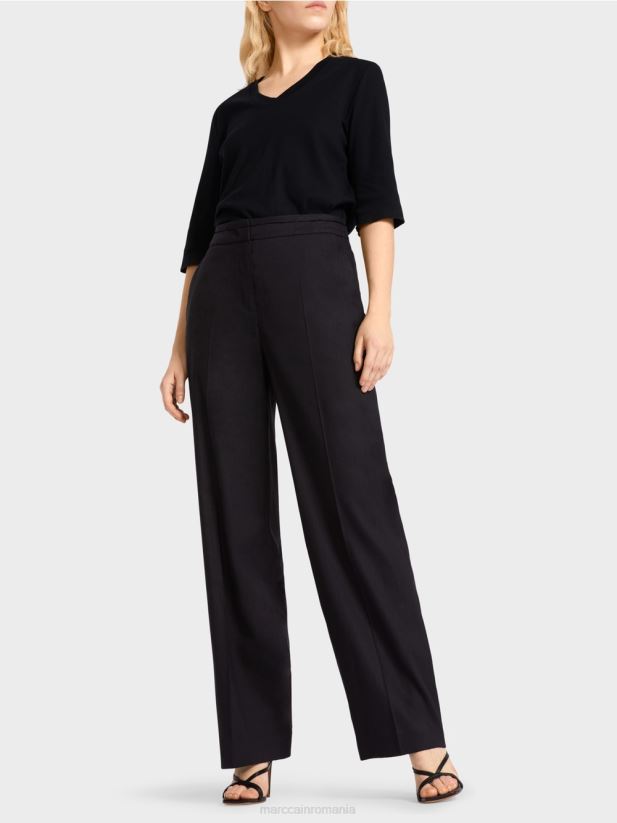 pantaloni wukari din in si vascoza Marc Cain albastru miezul nopții îmbrăcăminte 4826HH662