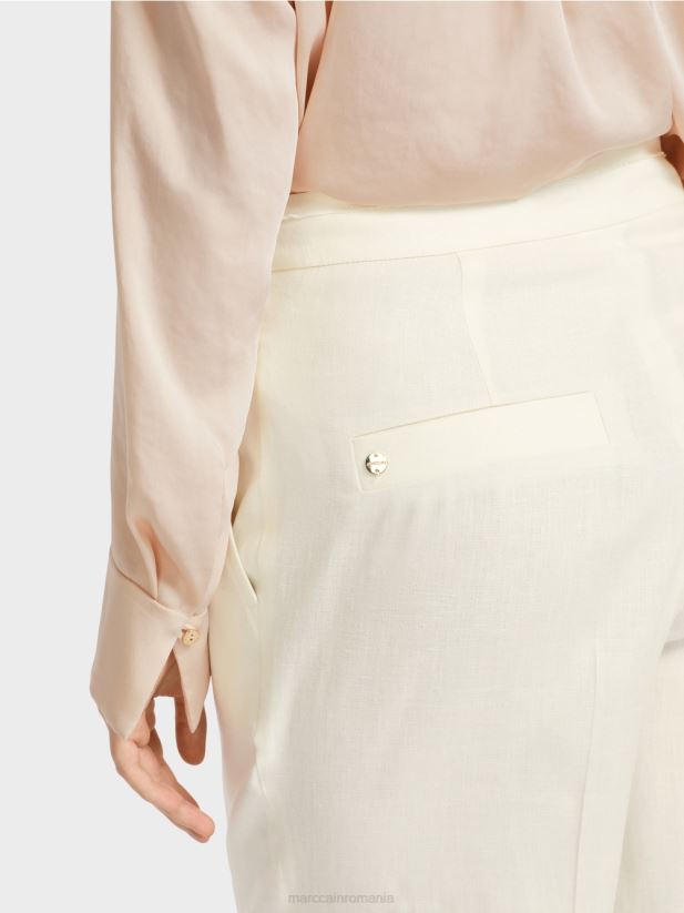 pantaloni wukari din in si vascoza Marc Cain aproape alb îmbrăcăminte 4826HH645