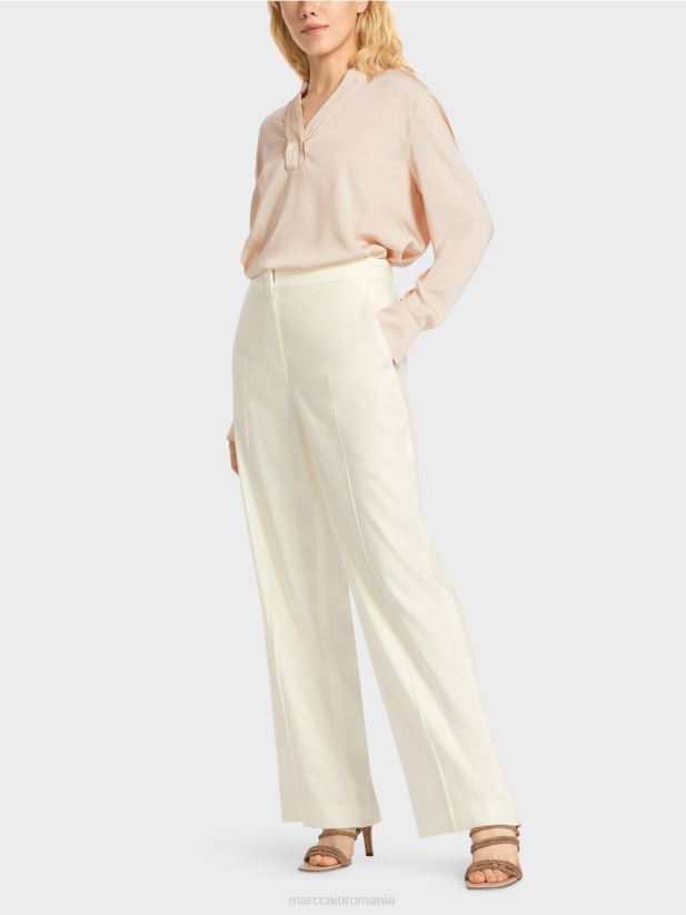 pantaloni wukari din in si vascoza Marc Cain aproape alb îmbrăcăminte 4826HH645