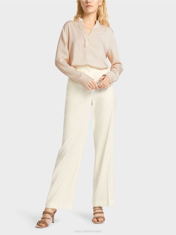 pantaloni wukari din in si vascoza Marc Cain aproape alb îmbrăcăminte 4826HH645