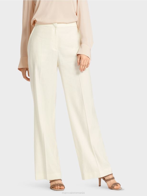 pantaloni wukari din in si vascoza Marc Cain aproape alb îmbrăcăminte 4826HH645