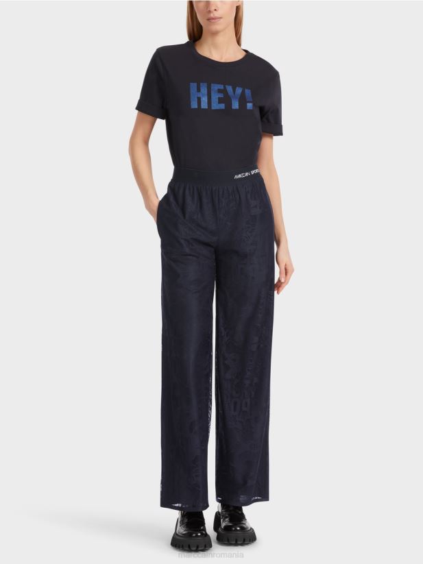 welby pantaloni largi din dantelă de tul Marc Cain albastru miezul nopții îmbrăcăminte 4826HH543