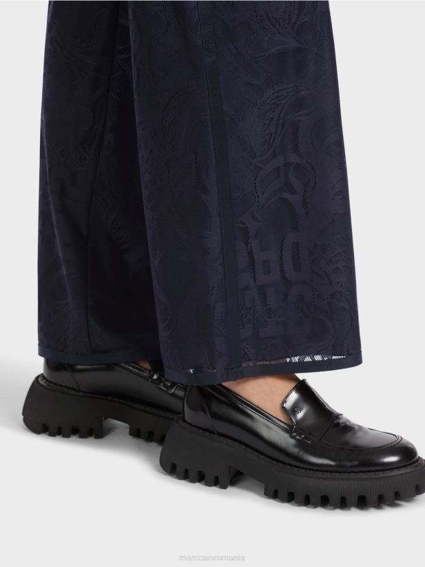 welby pantaloni largi din dantelă de tul Marc Cain albastru miezul nopții îmbrăcăminte 4826HH543