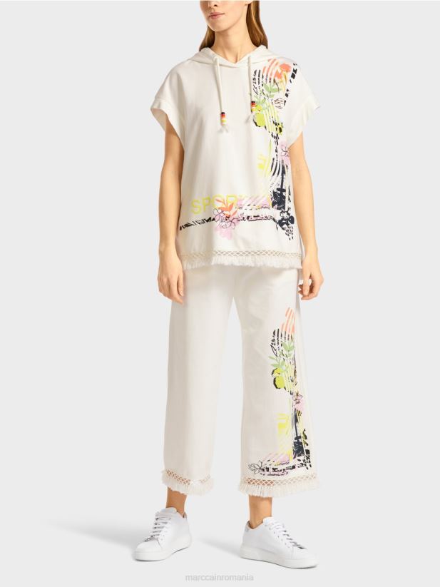 hanorac cu glugă și franjuri Marc Cain aproape alb îmbrăcăminte 4826HH1225