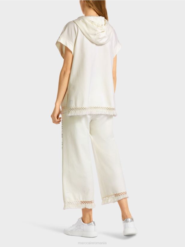 hanorac cu glugă și franjuri Marc Cain aproape alb îmbrăcăminte 4826HH1225