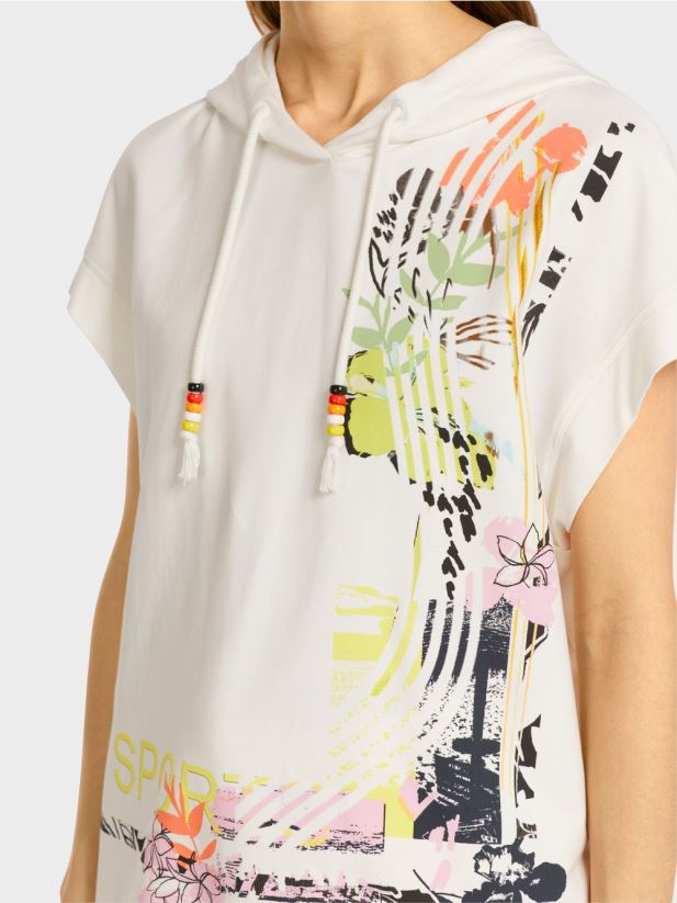 hanorac cu glugă și franjuri Marc Cain aproape alb îmbrăcăminte 4826HH1225