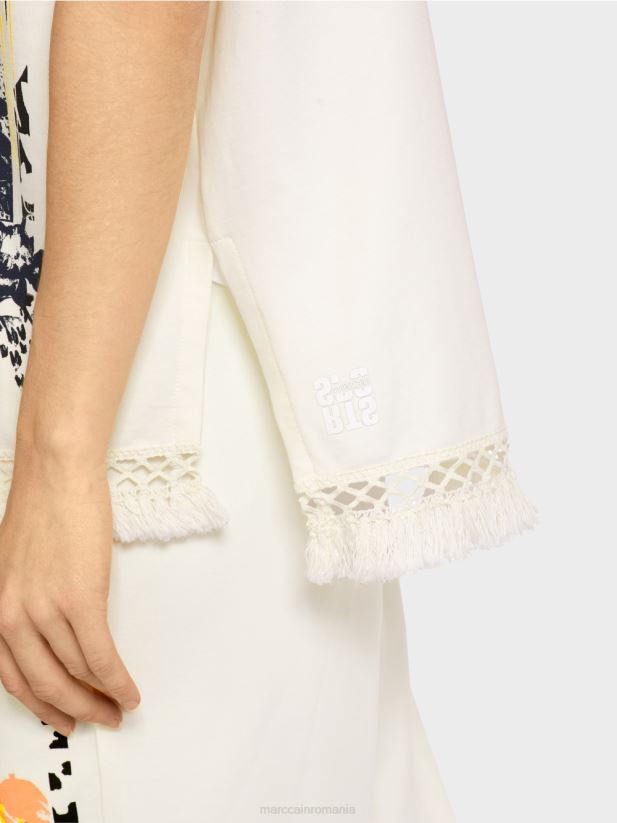 hanorac cu glugă și franjuri Marc Cain aproape alb îmbrăcăminte 4826HH1225