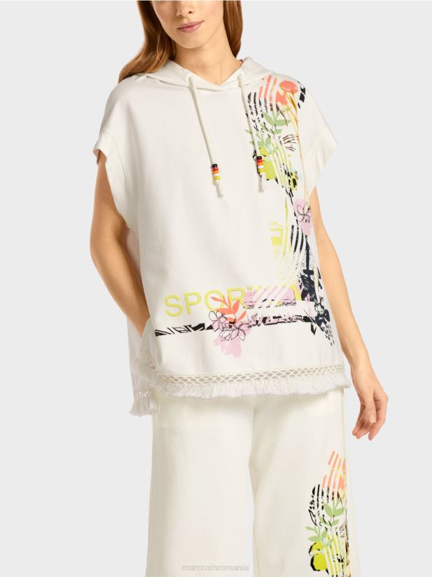 hanorac cu glugă și franjuri Marc Cain aproape alb îmbrăcăminte 4826HH1225