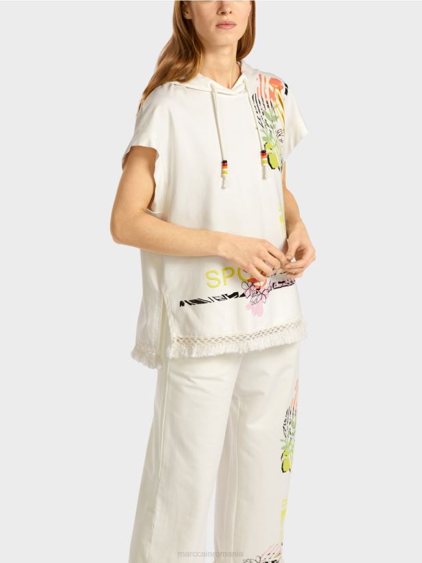 hanorac cu glugă și franjuri Marc Cain aproape alb îmbrăcăminte 4826HH1225