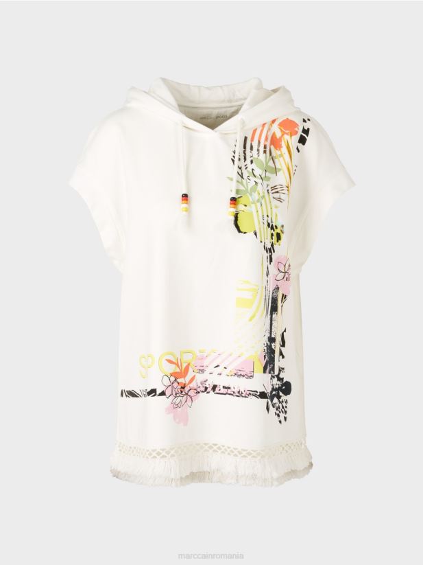 hanorac cu glugă și franjuri Marc Cain aproape alb îmbrăcăminte 4826HH1225