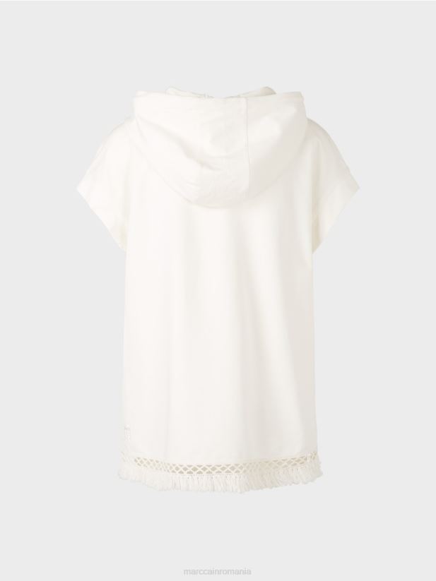 hanorac cu glugă și franjuri Marc Cain aproape alb îmbrăcăminte 4826HH1225