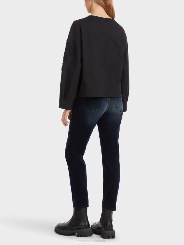 hanorac cu sclipici si dantela Marc Cain albastru miezul nopții îmbrăcăminte 4826HH1219