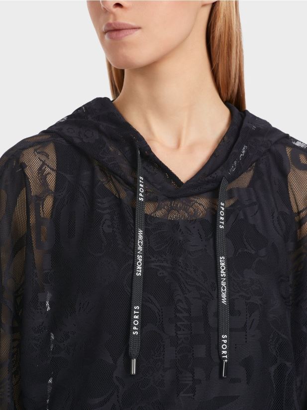 hanorac din dantela din tul Marc Cain albastru miezul nopții îmbrăcăminte 4826HH1220