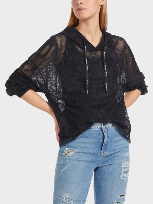 hanorac din dantela din tul Marc Cain albastru miezul nopții îmbrăcăminte 4826HH1220