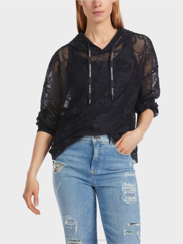 hanorac din dantela din tul Marc Cain albastru miezul nopții îmbrăcăminte 4826HH1220