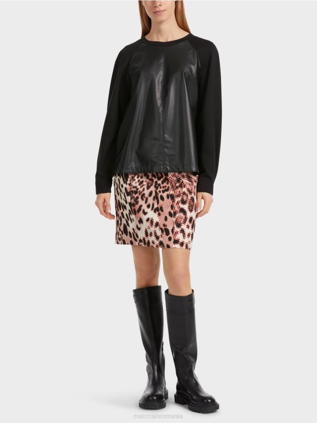 hanorac raglan cu amestec de materiale Marc Cain negru îmbrăcăminte 4826HH1222