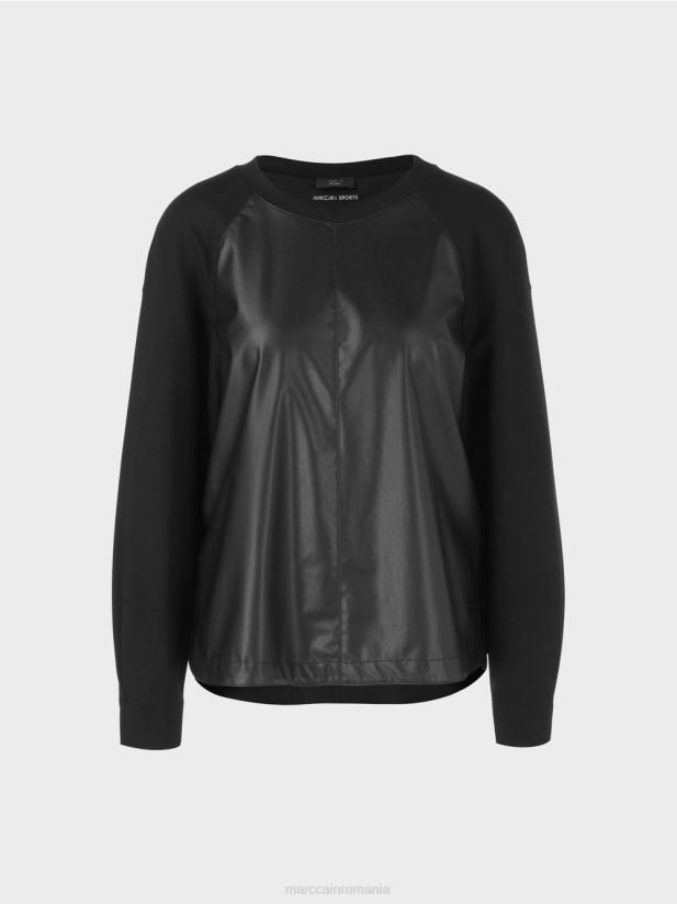 hanorac raglan cu amestec de materiale Marc Cain negru îmbrăcăminte 4826HH1222