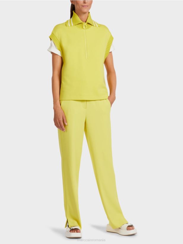 maiou fără mâneci cu guler cu nervuri Marc Cain sulf verde îmbrăcăminte 4826HH1226