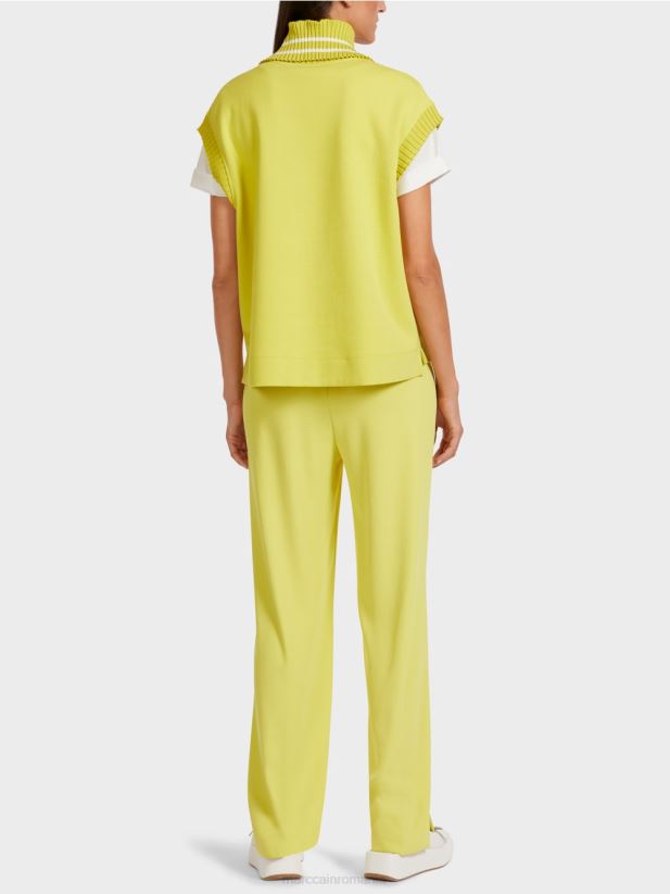 maiou fără mâneci cu guler cu nervuri Marc Cain sulf verde îmbrăcăminte 4826HH1226