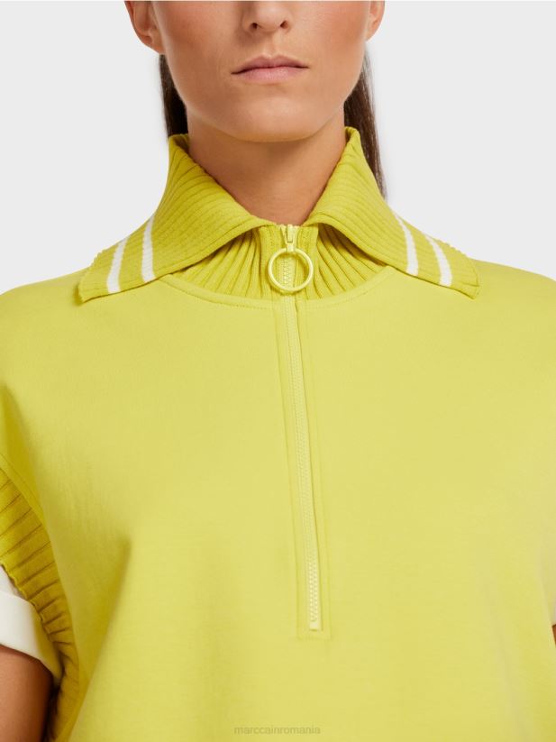 maiou fără mâneci cu guler cu nervuri Marc Cain sulf verde îmbrăcăminte 4826HH1226