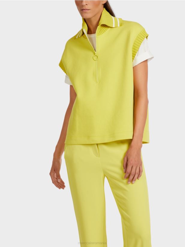 maiou fără mâneci cu guler cu nervuri Marc Cain sulf verde îmbrăcăminte 4826HH1226