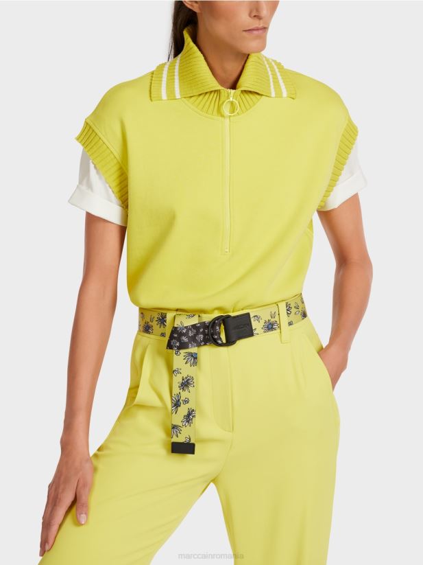 maiou fără mâneci cu guler cu nervuri Marc Cain sulf verde îmbrăcăminte 4826HH1226